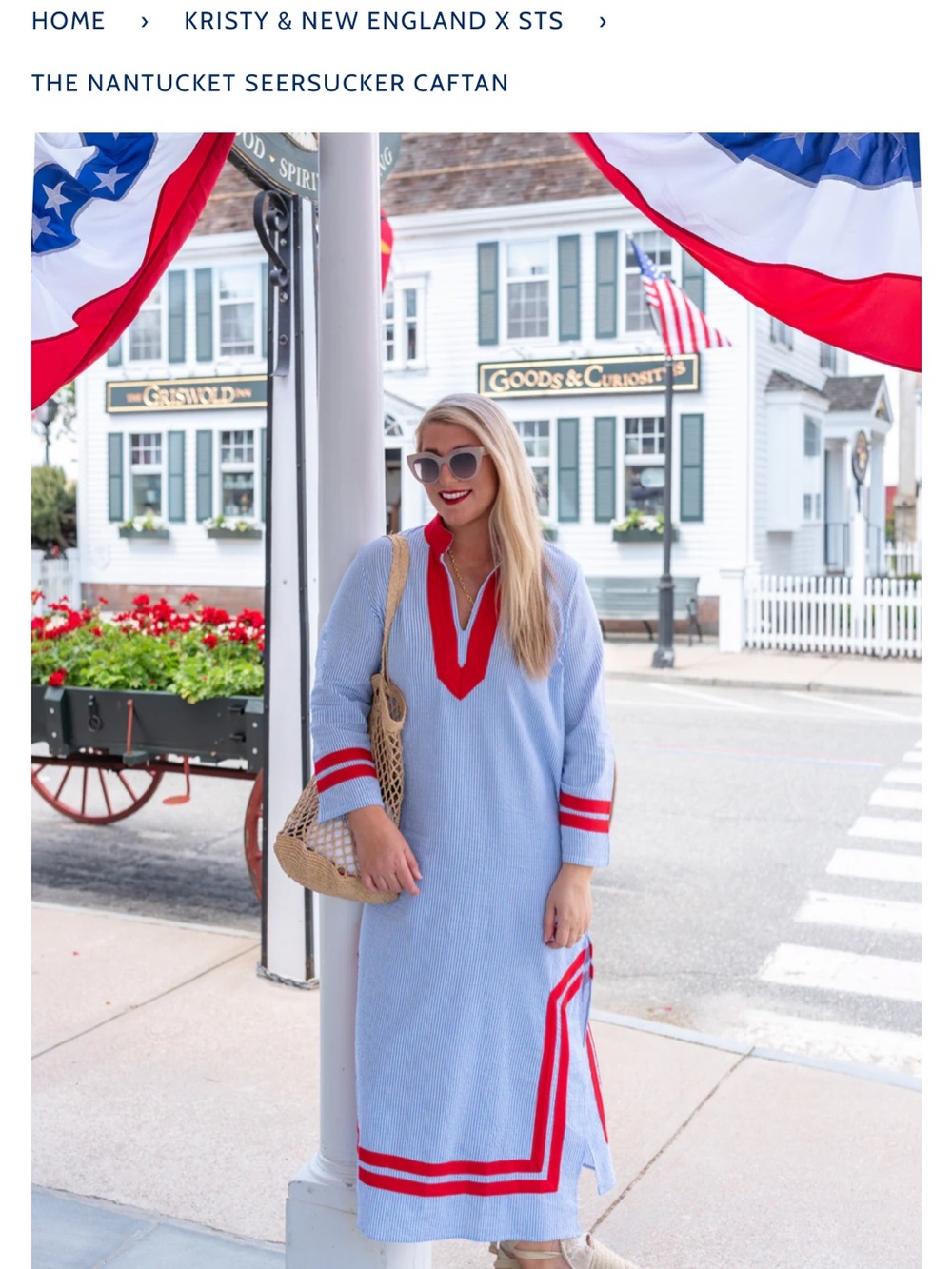 NWT Sail to Sable Striped Blue and White Maxi with Red Trim Seersucker - Picture 1 of 5